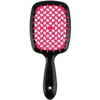 Щетка Janeke Superbrush с закругленными зубчиками, черно-розовая, 17.5х7х3 см